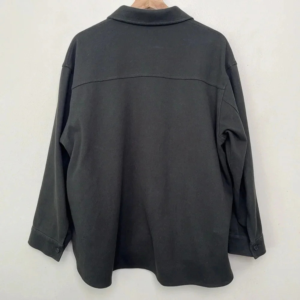 Uniqlo Womens Medium Dark Olive Brush Jersey Button Oversized Shirt - Picture 15 of 15